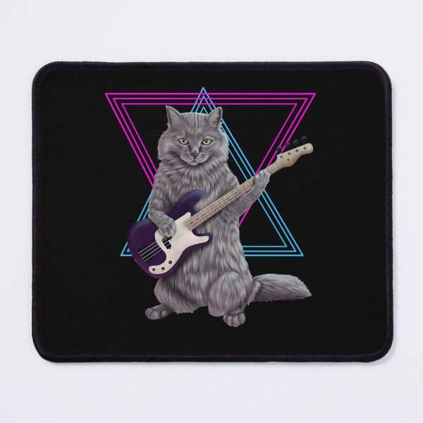 Item preview, Cute Rock Cat Playing Bass Guitar Synthwave designed and sold by Junubshop.