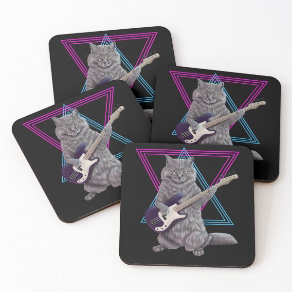 Item preview, Cute Rock Cat Playing Bass Guitar Synthwave designed and sold by Junubshop.