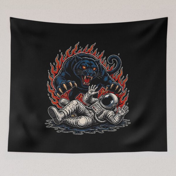 Item preview, Flaming Panther Astronaut Retro Graphic designed and sold by Weekly19.