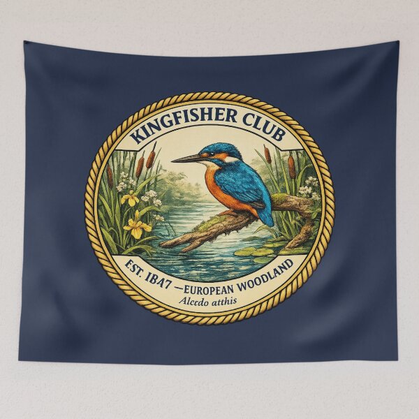 Item preview, Kingfisher Club Vintage Badge European Woodland Art designed and sold by CalmCapy Co.
