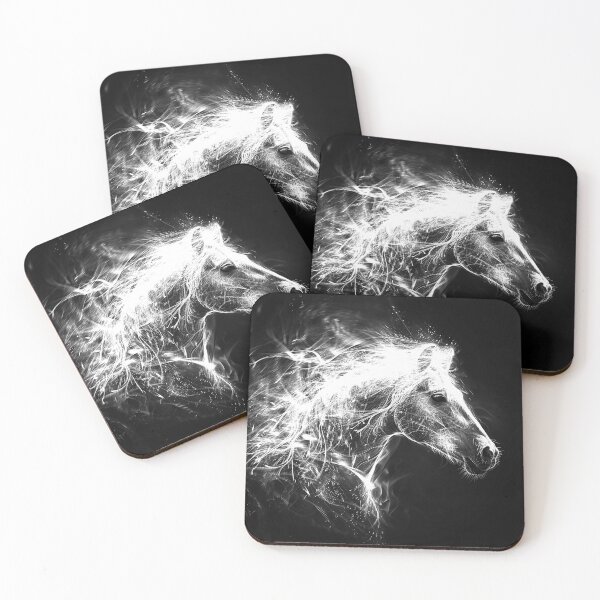Item preview, Ethereal Horse Glowing Mane Black and White Mystical Equine Art Design designed and sold by inkoutninja.