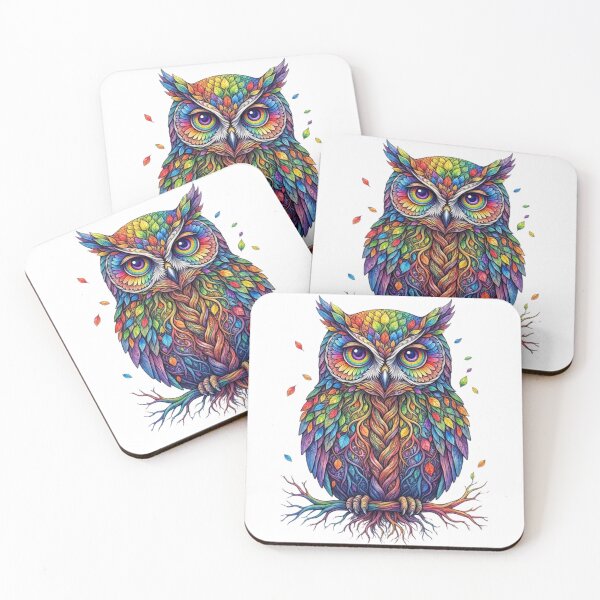 Item preview, Colorful Rainbow Owl Sitting on Branch Magical Nature Art designed and sold by KTD28_SHOP.