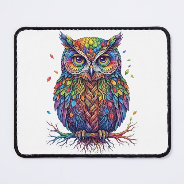 Item preview, Colorful Rainbow Owl Sitting on Branch Magical Nature Art designed and sold by KTD28_SHOP.