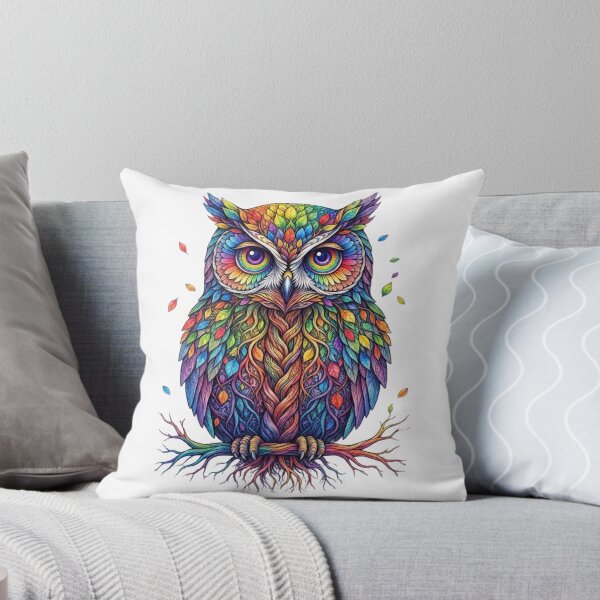Item preview, Colorful Rainbow Owl Sitting on Branch Magical Nature Art designed and sold by KTD28_SHOP.
