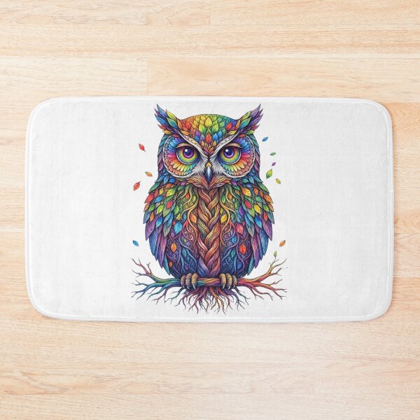 Item preview, Colorful Rainbow Owl Sitting on Branch Magical Nature Art designed and sold by KTD28_SHOP.