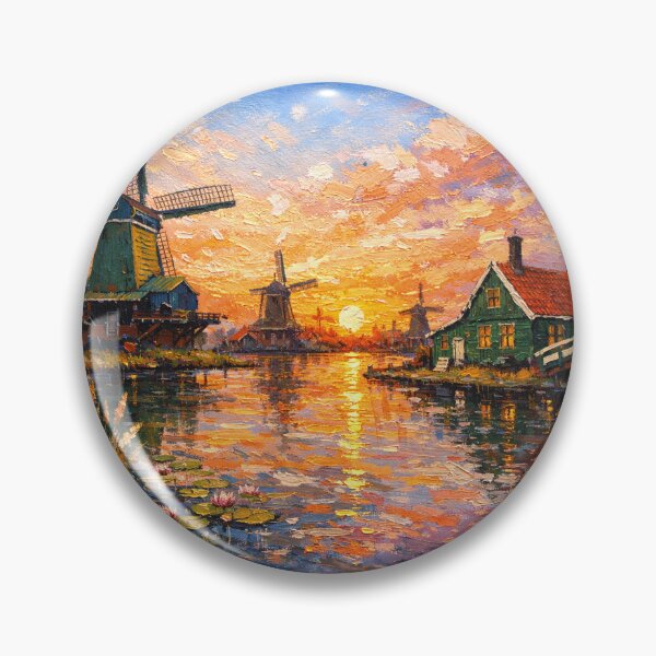 Item preview, Zaanse Schans by sunset painting, the Netherlands – A Beautiful place in Europe. designed and sold by GalleryKauffeld.