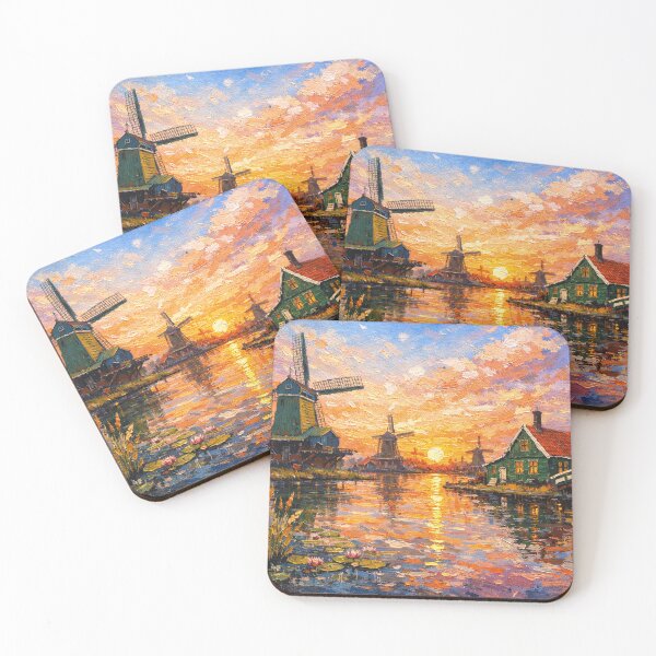 Item preview, Zaanse Schans by sunset painting, the Netherlands – A Beautiful place in Europe. designed and sold by GalleryKauffeld.