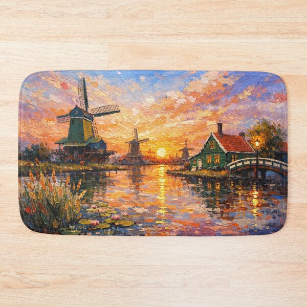 Item preview, Zaanse Schans by sunset painting, the Netherlands – A Beautiful place in Europe. designed and sold by GalleryKauffeld.