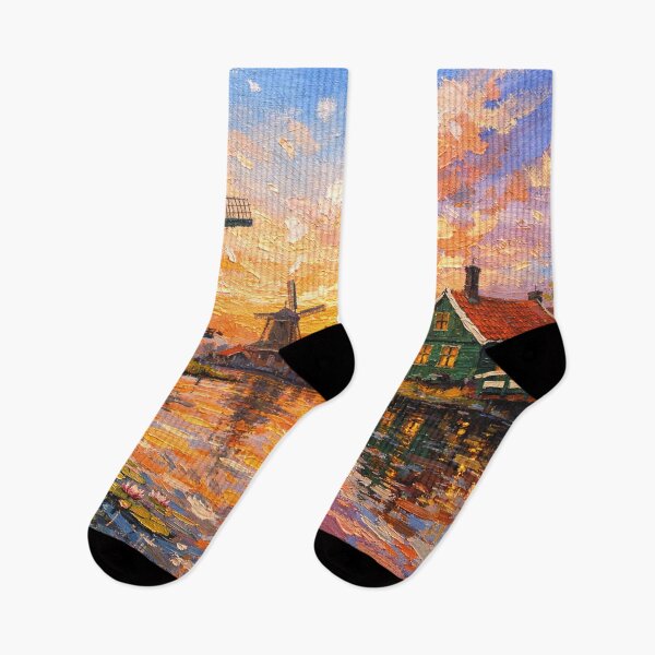 Item preview, Zaanse Schans by sunset painting, the Netherlands – A Beautiful place in Europe. designed and sold by GalleryKauffeld.