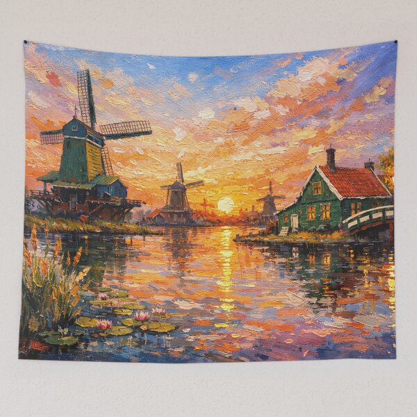 Item preview, Zaanse Schans by sunset painting, the Netherlands – A Beautiful place in Europe. designed and sold by GalleryKauffeld.