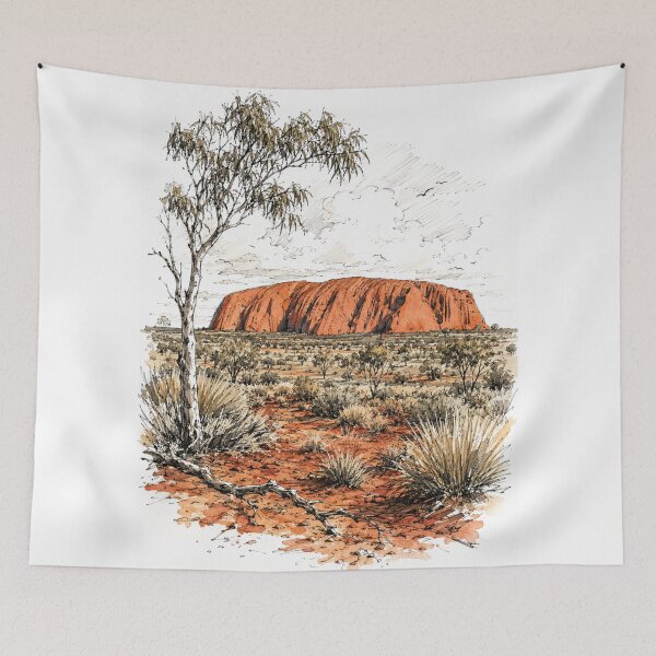 Item preview, Uluru Australia Watercolor Sketch Ayers Rock Red Centre Outback Northern Territory designed and sold by Yellowriversss.