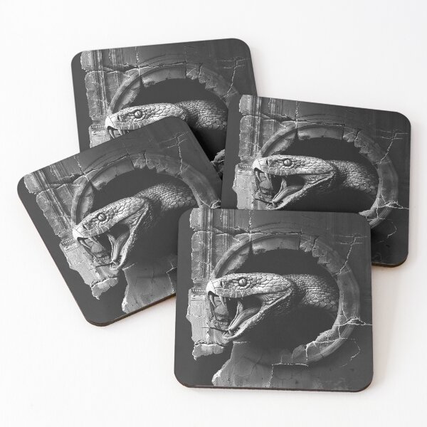 Item preview, Fanged Snake Breaking Through Stone Wall Gothic Black and White Reptile Art Design designed and sold by inkoutninja.