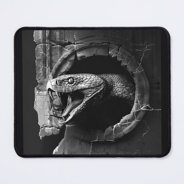 Item preview, Fanged Snake Breaking Through Stone Wall Gothic Black and White Reptile Art Design designed and sold by inkoutninja.