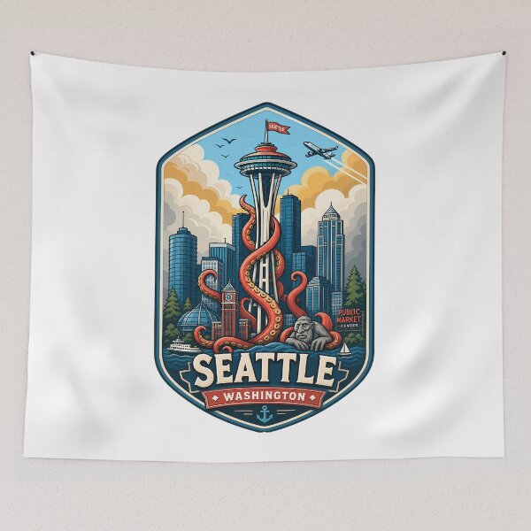 Item preview,  Seattle Space Needle Kraken Diamond Cityscape designed and sold by FrontierCosmic.