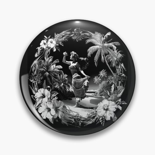 Item preview, Tropical Hula Dancer with Hibiscus Palm Trees Black and White Island Art Design designed and sold by inkoutninja.
