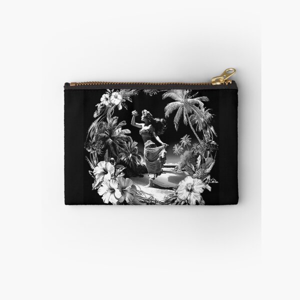 Item preview, Tropical Hula Dancer with Hibiscus Palm Trees Black and White Island Art Design designed and sold by inkoutninja.