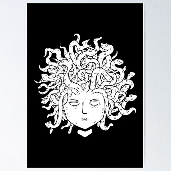 Item preview, Black and white Medusa Head Doodle Carricature HandDrawn designed and sold by draxozart.