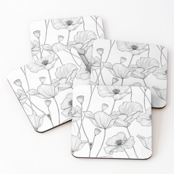 Item preview, Minimalist White Line Art Poppies designed and sold by BackTWO.