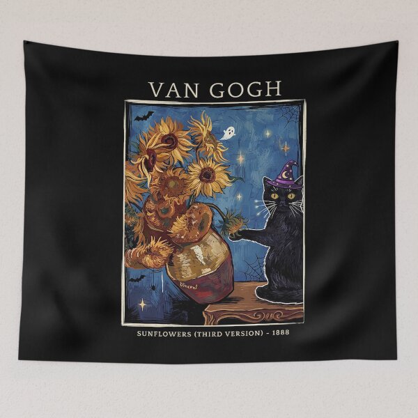 Item preview, Halloween Black Cat Sunflower Painting Parody designed and sold by VioletNance.