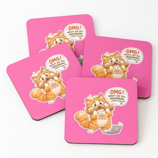 Item preview, NAGGING CAT2 BY NAGGINGSTICKERSCO. OMG! WHERE DID THIS MOUSTACHE COME FROM?!. WORKHAHOLIC COLLECTION | ELECTRIC PINK Edition | No.01 designed and sold by LaMaisonOfMY.