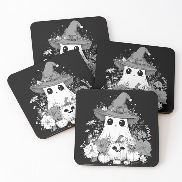 Item preview, Cute Ghost Witch with Pumpkins and Flowers Halloween Art Design designed and sold by inkoutninja.
