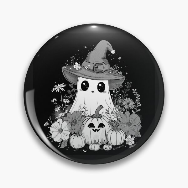 Item preview, Cute Ghost Witch with Pumpkins and Flowers Halloween Art Design designed and sold by inkoutninja.