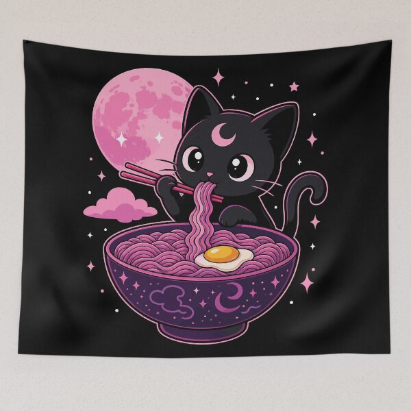 Item preview, Funny Cat Eating Ramen Aesthetic Japanese Art designed and sold by DuDuChben.