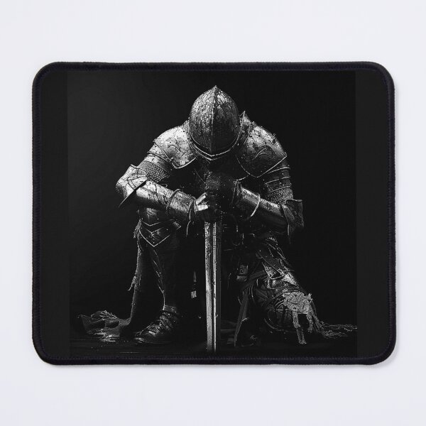 Item preview, Kneeling Medieval Knight with Sword Black and White Gothic Warrior Art Design designed and sold by inkoutninja.