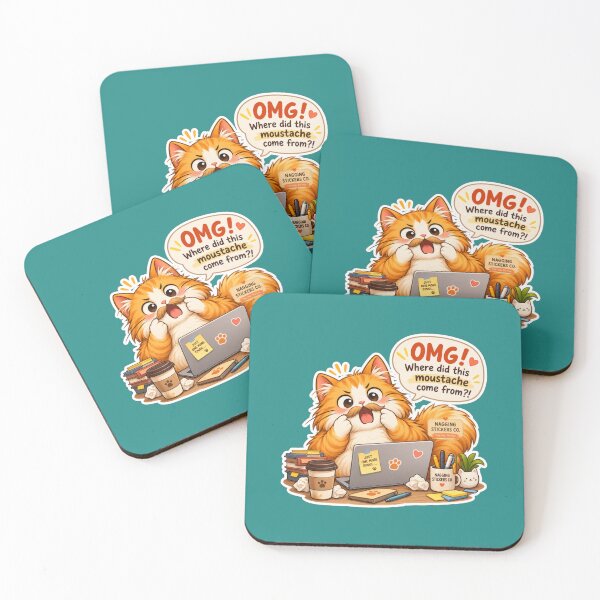 Item preview, NAGGING CAT2 BY NAGGINGSTICKERSCO. OMG! WHERE DID THIS MOUSTACHE COME FROM?!. WORKHAHOLIC COLLECTION | GREEN Edition | No.02 designed and sold by LaMaisonOfMY.