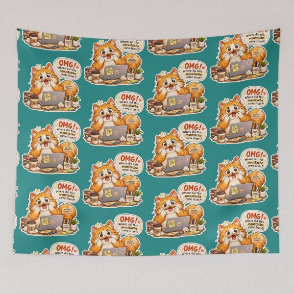 Item preview, NAGGING CAT2 BY NAGGINGSTICKERSCO. OMG! WHERE DID THIS MOUSTACHE COME FROM?!. WORKHAHOLIC COLLECTION | GREEN Edition | No.02 designed and sold by LaMaisonOfMY.