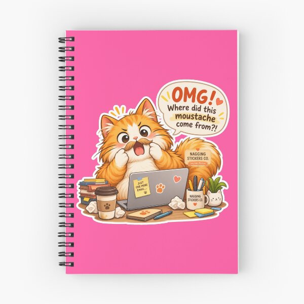 Item preview, NAGGING CAT2 BY NAGGINGSTICKERSCO. OMG! WHERE DID THIS MOUSTACHE COME FROM?!. WORKHAHOLIC COLLECTION | ELECTRIC PINK Edition | No.02 designed and sold by LaMaisonOfMY.