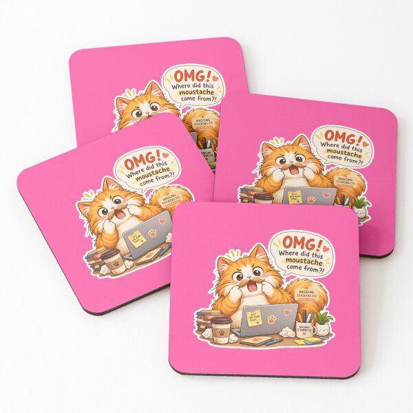 Item preview, NAGGING CAT2 BY NAGGINGSTICKERSCO. OMG! WHERE DID THIS MOUSTACHE COME FROM?!. WORKHAHOLIC COLLECTION | ELECTRIC PINK Edition | No.02 designed and sold by LaMaisonOfMY.