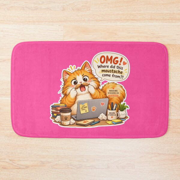 Item preview, NAGGING CAT2 BY NAGGINGSTICKERSCO. OMG! WHERE DID THIS MOUSTACHE COME FROM?!. WORKHAHOLIC COLLECTION | ELECTRIC PINK Edition | No.02 designed and sold by LaMaisonOfMY.