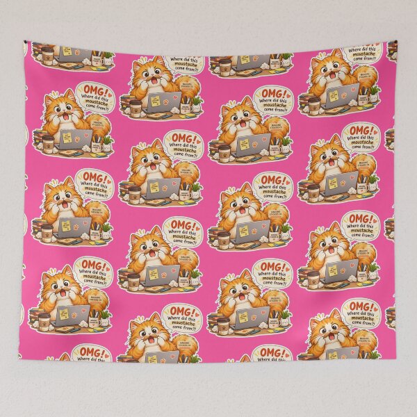 Item preview, NAGGING CAT2 BY NAGGINGSTICKERSCO. OMG! WHERE DID THIS MOUSTACHE COME FROM?!. WORKHAHOLIC COLLECTION | ELECTRIC PINK Edition | No.02 designed and sold by LaMaisonOfMY.