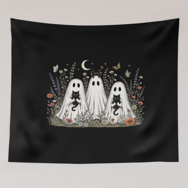 Item preview, Cottagecore Ghosts with Black Kittens Wildflower Halloween designed and sold by VioletNance.