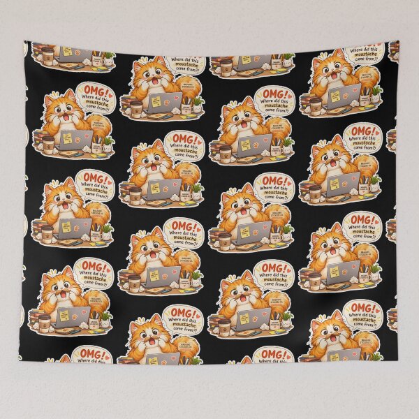 Item preview, NAGGING CAT2 BY NAGGINGSTICKERSCO. OMG! WHERE DID THIS MOUSTACHE COME FROM?!. WORKHAHOLIC COLLECTION | BLACK Edition | No.02 designed and sold by LaMaisonOfMY.