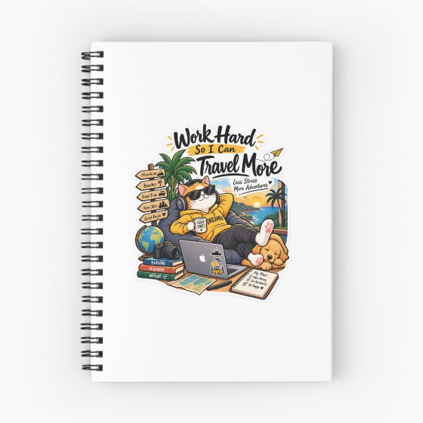 Item preview, Work Hard So I Can Travel More – Funny Cat Travel Adventure Sticker designed and sold by Humpty143.