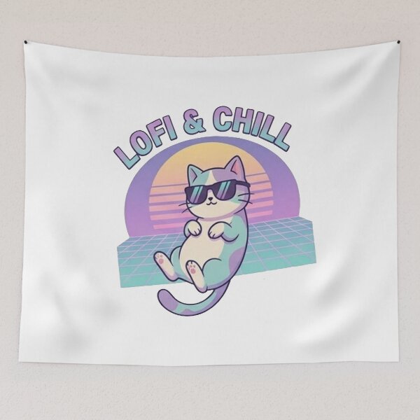 Item preview, Lofi and Chill Synthwave Cat Wearing Sunglasses designed and sold by MaafiaArtsThai.