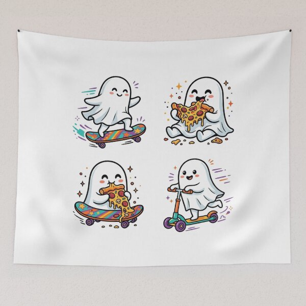 Item preview, Cute Ghost Activity Squad Skateboard Pizza Scooter Funny Spooky Kids designed and sold by KreatoLab.