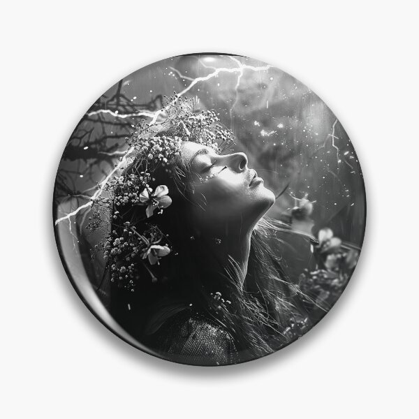 Item preview, Floral Crown Woman in Lightning Storm Black and White Dark Fantasy Art Design designed and sold by inkoutninja.