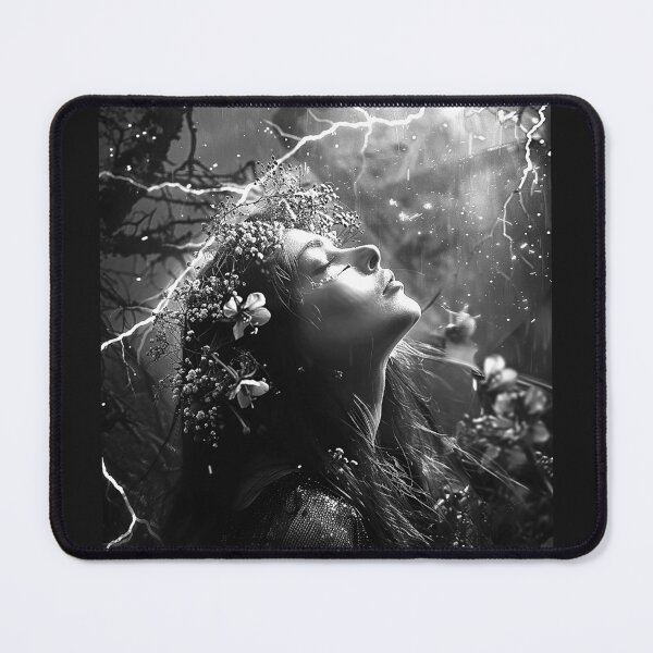 Item preview, Floral Crown Woman in Lightning Storm Black and White Dark Fantasy Art Design designed and sold by inkoutninja.