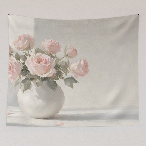 Item preview, Soft Pink Roses Minimalist Vase Painting designed and sold by ArtAmbience.