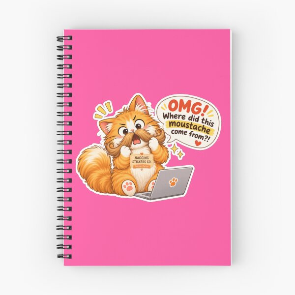 Item preview, NAGGING CAT2 BY NAGGINGSTICKERSCO. OMG! WHERE DID THIS MOUSTACHE COME FROM?!. WORKHAHOLIC COLLECTION | ELECTRIC PINK Edition | No.04 designed and sold by LaMaisonOfMY.