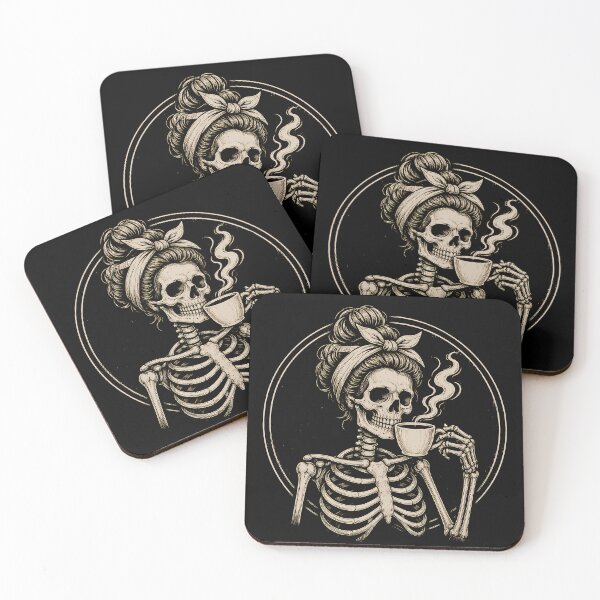 Item preview, Retro Skeleton Messy Bun Drinking Coffee Vintage Gothic designed and sold by Moizento.