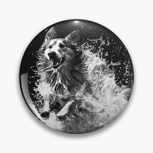 Item preview, Dog Running Through Water Splash Black and White Action Art Design designed and sold by inkoutninja.