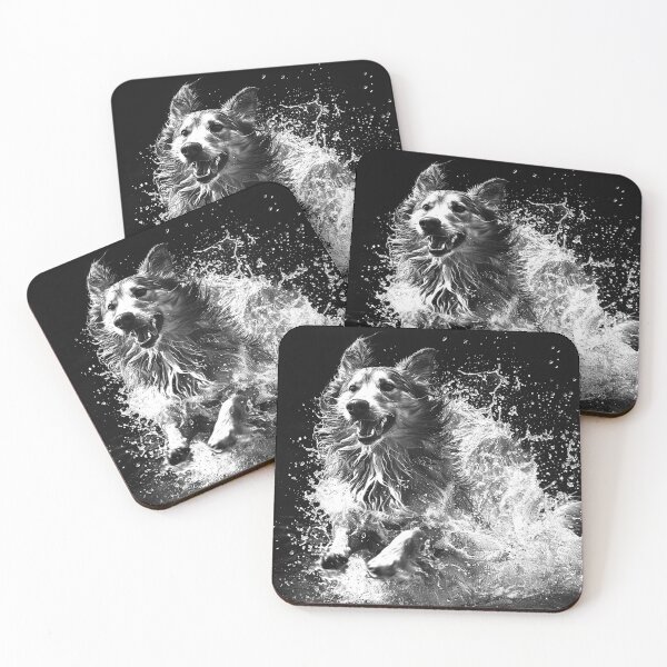 Item preview, Dog Running Through Water Splash Black and White Action Art Design designed and sold by inkoutninja.