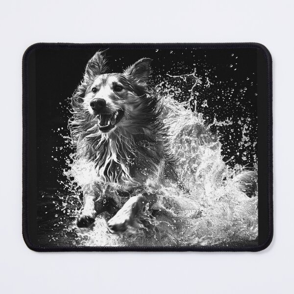Item preview, Dog Running Through Water Splash Black and White Action Art Design designed and sold by inkoutninja.