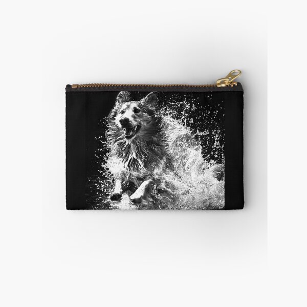 Item preview, Dog Running Through Water Splash Black and White Action Art Design designed and sold by inkoutninja.
