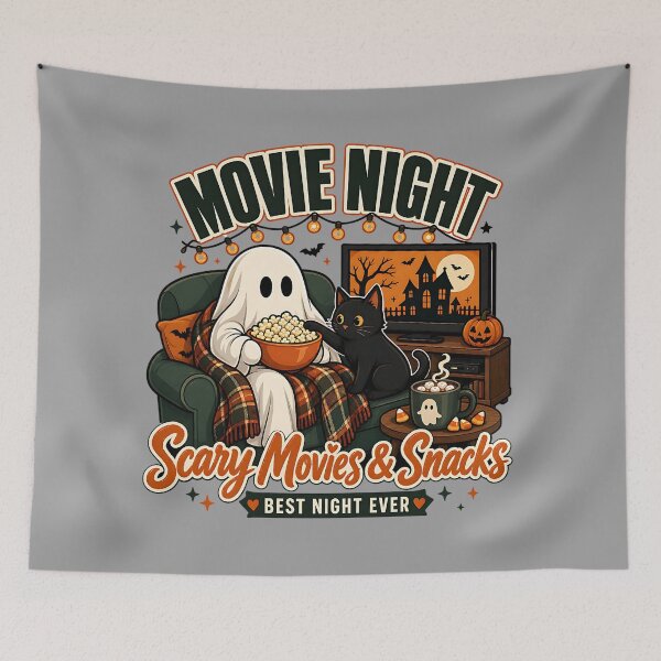 Item preview, Movie Night Cozy Ghost Shirt | Halloween Couch Design designed and sold by MOCH- ART.