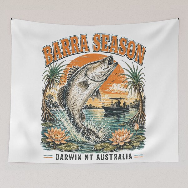 Item preview, Barra Season Barramundi Fishing Darwin NT Australia Vintage Fishing Art designed and sold by Yellowriversss.